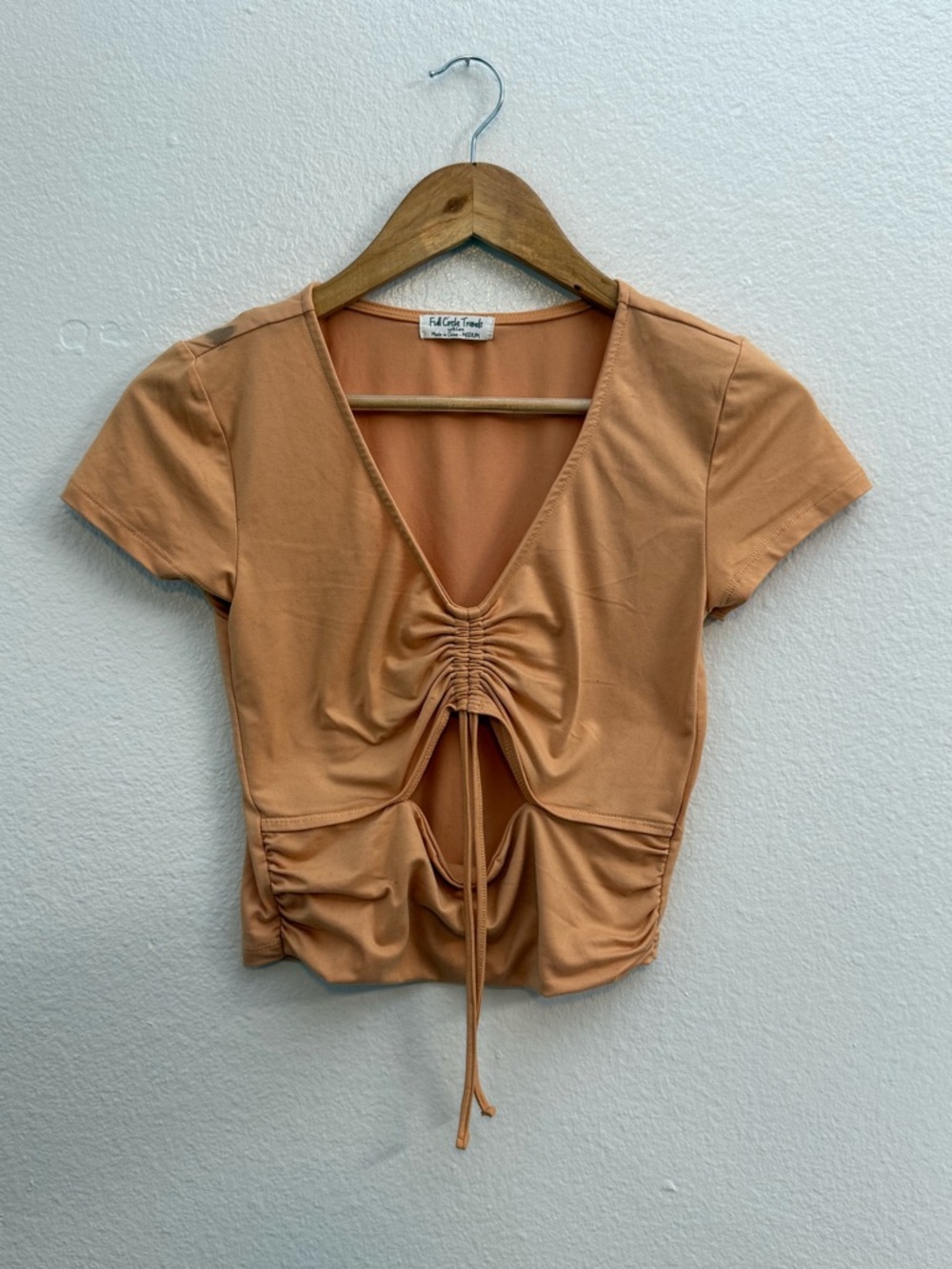 Full Circle Trends Drawstring Ruched Crop Top Orange Peach Sz M Festival Femme